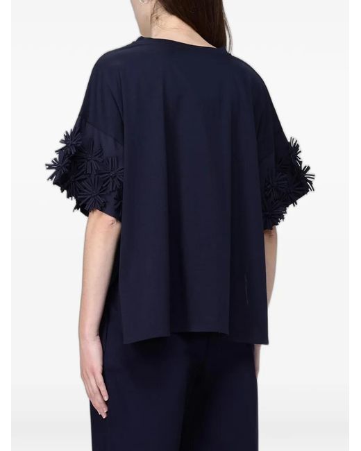 MEIMEIJ Blue Flower-Embellished Short-Sleeve Cotton T-Shirt