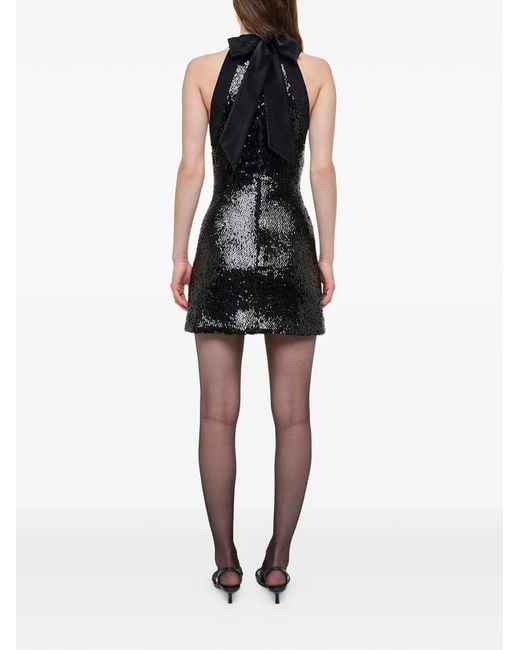 Jonathan Simkhai Black Isla Back Tie-Neck Sequined Halter Mini Dress
