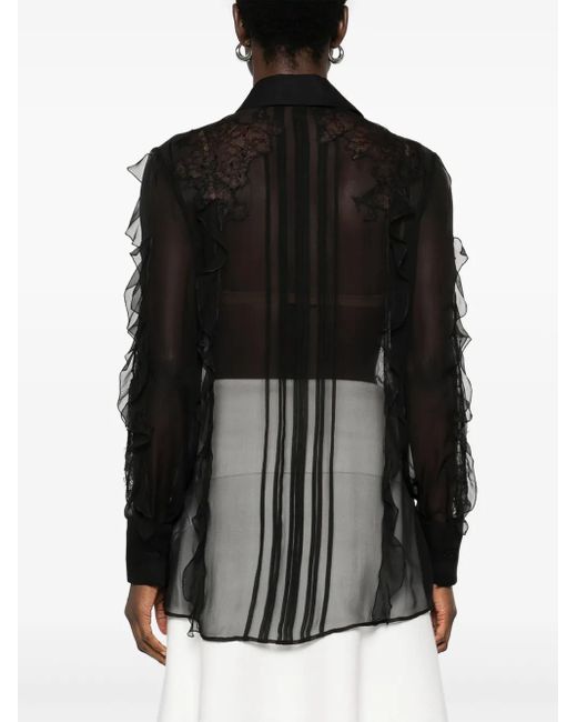 Valentino Garavani Black Floral-Embroidered Blouse