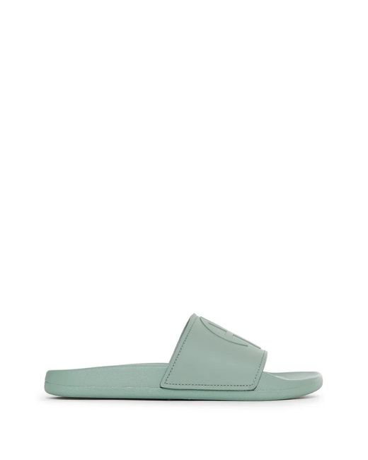 Anine Bing Green Isla Logo-Embossed Slides
