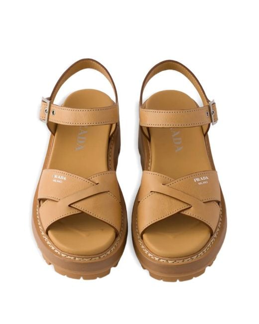 Prada Brown Sandales En Cuir