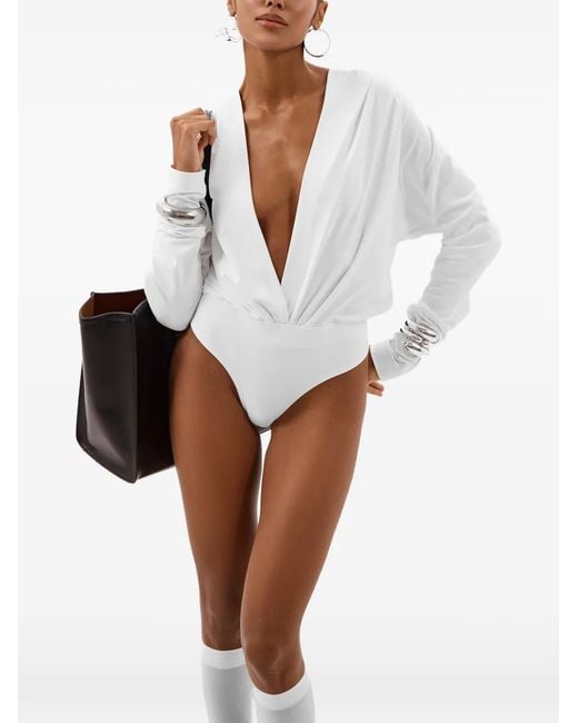 ANNAFOXY White Draped Bodysuit