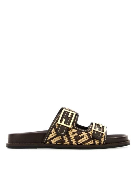 Fendi Raffia Slippers Met Ff-Jacquard in het Black