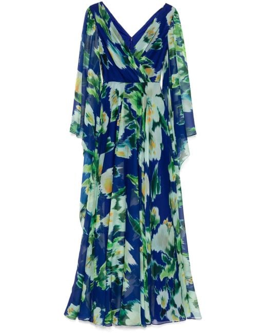 Amsale プリントシフォン ガウンドレス Blue
