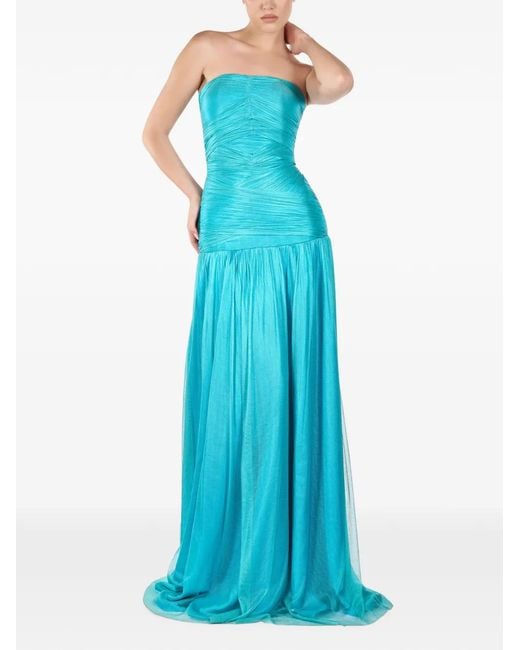 ANDREEA VENECIUC Blue Veil Ruched Maxi Dress