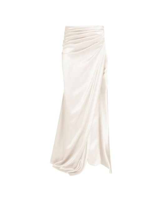 ALEXIA & ANTONIA White Draped Side-Slit Maxi Skirt