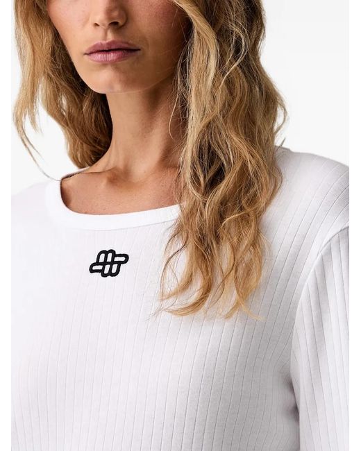 Munthe White Pote Logo-Embroidered Ribbed T-Shirt