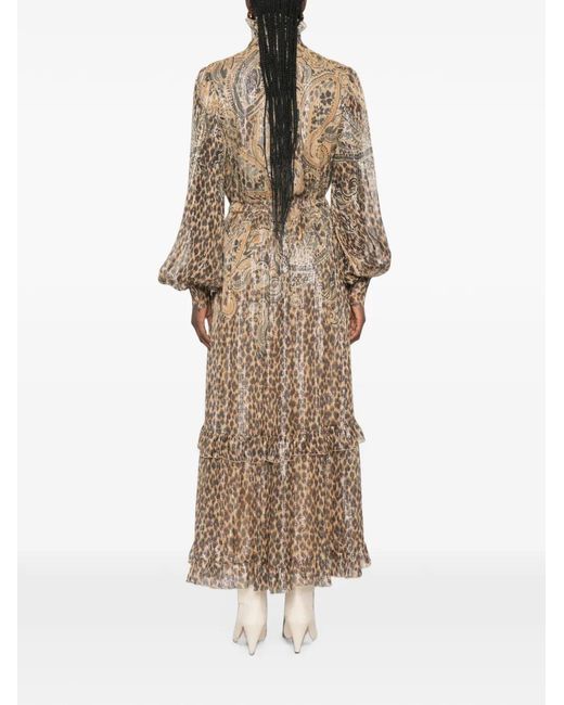 Etro Natural Paisley Leopard-Print Maxi Dress