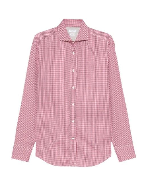 Camicia A Quadretti di Brunello Cucinelli in Pink da Uomo
