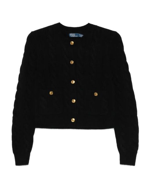 Polo Ralph Lauren Black Cable-Knit Buttoned Cardigan