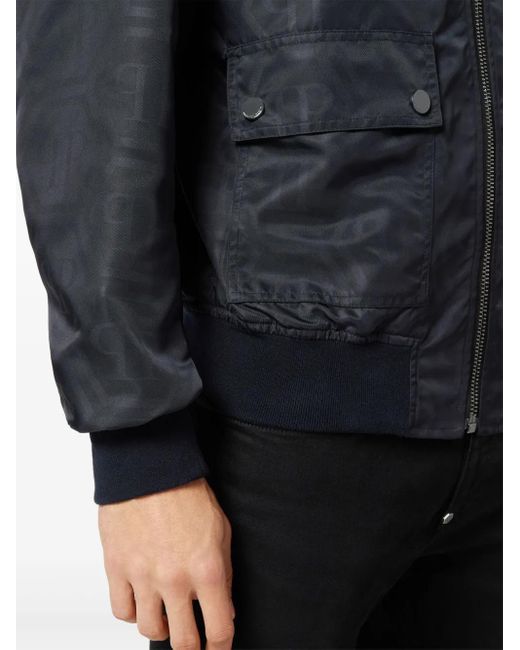 Philipp Plein Black Monogram-Jacquard Bomber Jacket for men