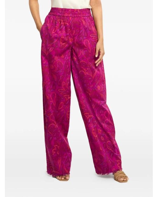 Cinq À Sept Pink Ibbie Paisley-Bloom Frayed-Hem Trousers