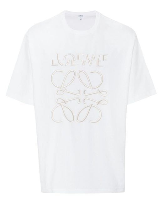 Loewe White Embroidered Anagram-motif T-shirt for men