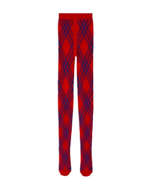 Burberry Red Check-Pattern Wool Blend Tights