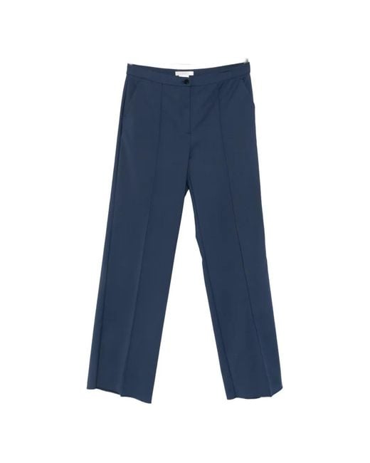 Marina Rinaldi Blue Piroghe Pressed-Crease Straight-Leg Trousers