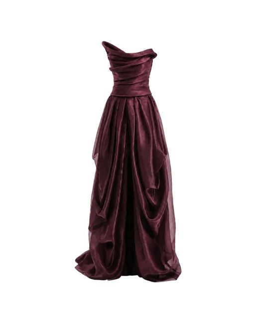 Gemy Maalouf Purple Strapless Draped Gown