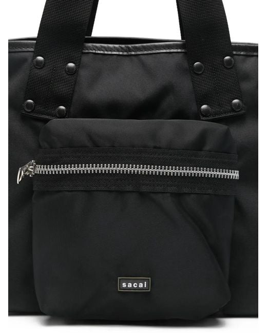 Sacai Black Pocket Medium Nylon Tote