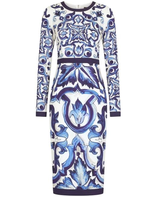Dolce & Gabbana Blue Majolica-Print Sheath Dress