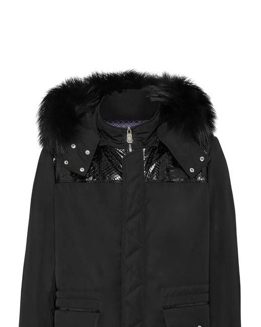 Billionaire Black Parka À Capuche Bordée De Peau De Python for men