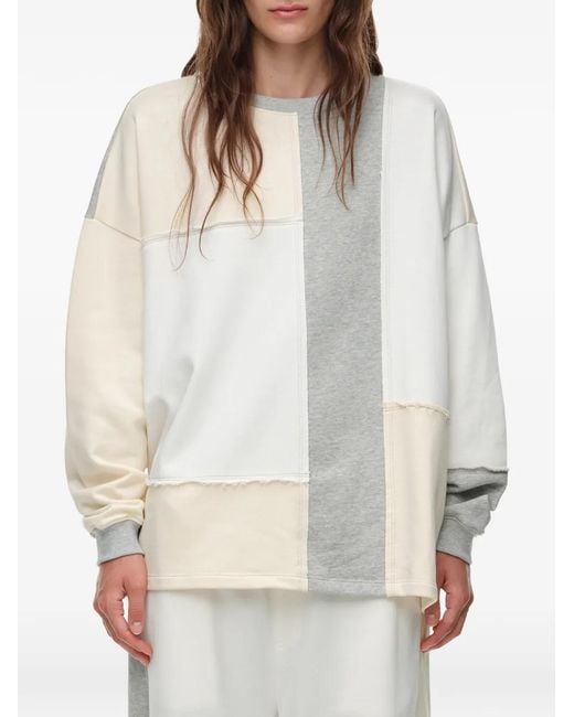 Bimba Y Lola White Ivory Oversize Patchwork Cotton Sweatshirt