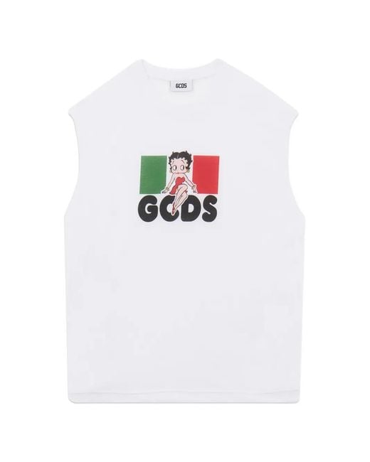Gcds White X Betty Boop Sleeveless Cotton T-Shirt for men