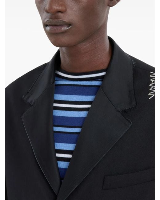Marni Black Logo-Embroidered Wool Blazer for men