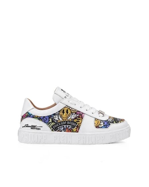 Philipp Plein White Mirror Smile Graphic-Print Sneakers