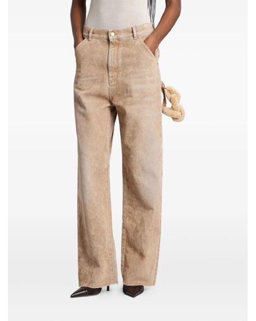 DARKPARK Natural Side-Embellishment Bleached Wide-Leg Jeans