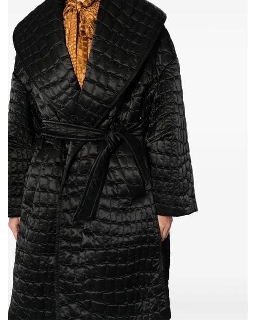 Versace Black Crocodile-Pattern Quilted Coat