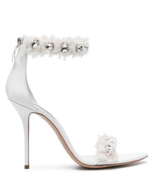 Casadei White Elasa+minorca Gem-embellished Leather Sandals