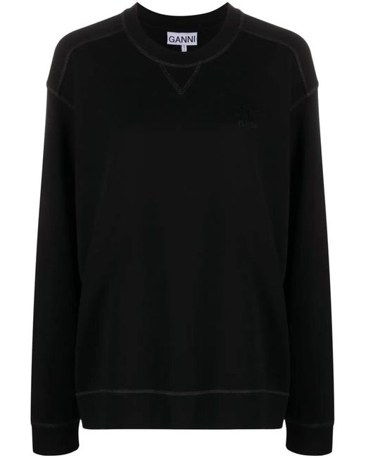 Ganni Black Organic Cotton Crewneck Sweatshirt