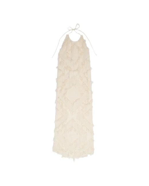 Bimba Y Lola White Fringed Halterneck Maxi Dress