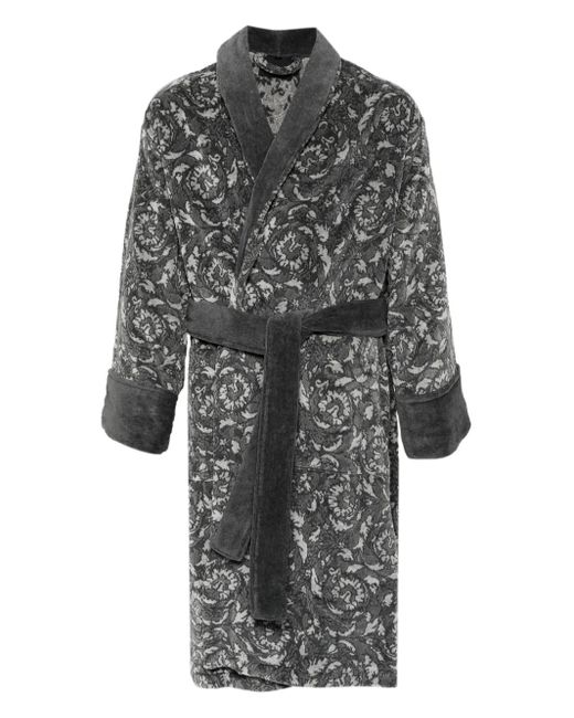 Versace Gray Barocco Belted Bathrobe