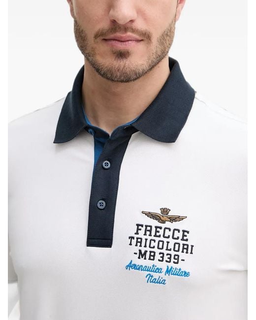 Aeronautica Militare White Logo-Embroidered Contrast-Trim Polo Shirt for men