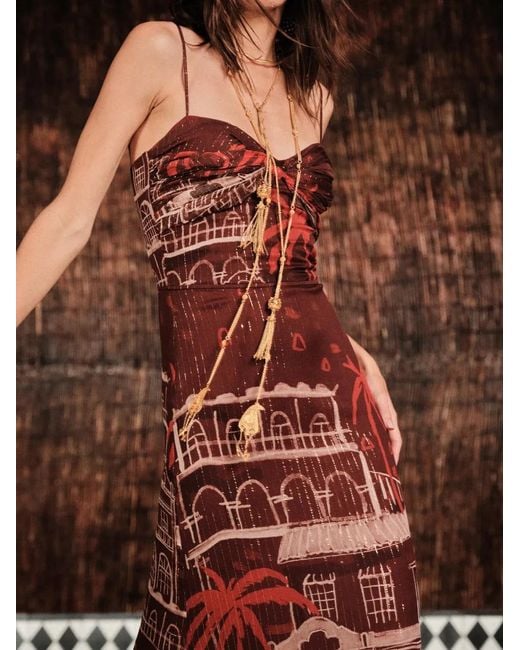 Johanna Ortiz Pasos Nocturnos Print Tiered Metallic Crepe Maxi Dress