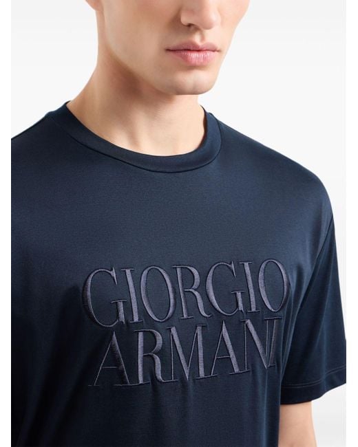 Camiseta con logo bordado Giorgio Armani de hombre de color Blue
