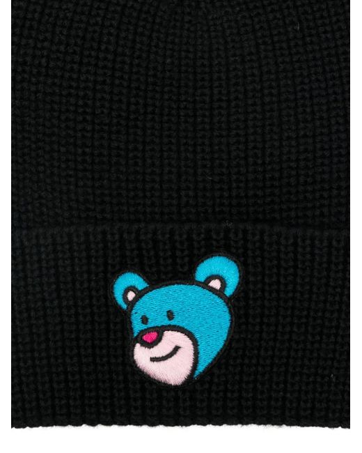 INBETWEENERS Black Embroidered-Bear Beanie for men