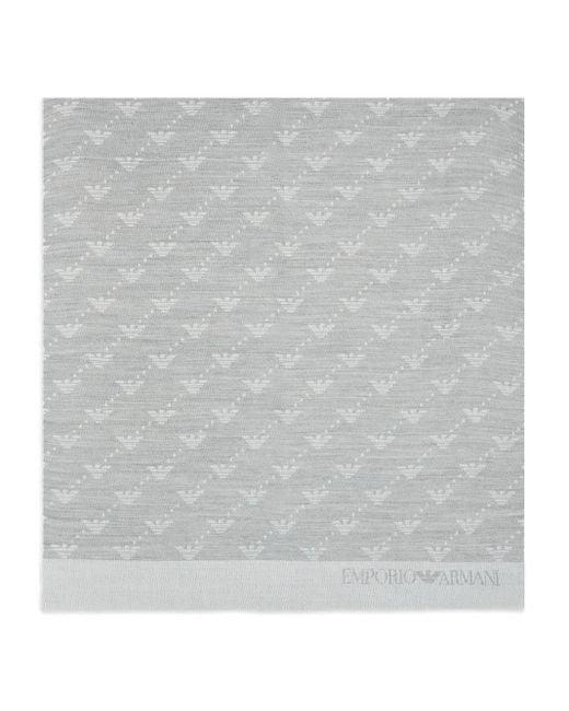 Emporio Armani Gray Logo-Pattern Fringed Scarf for men