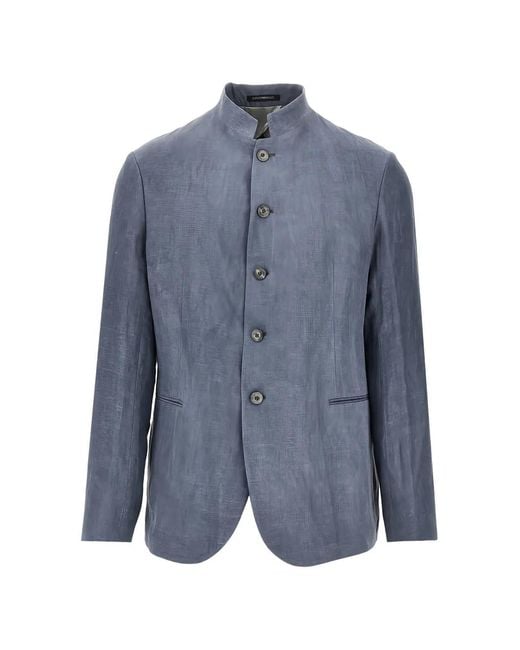 Emporio Armani Blue Guru-Collar Button-Up Jacket for men