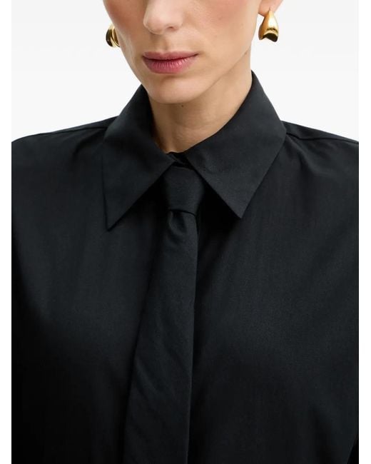 Elisabetta Franchi Black Tie-Detail Embroidered-Cuffs Shirt
