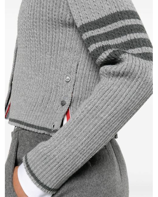 Thom Browne Gray Cropped Cable-knit Cardigan