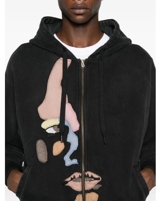 Kidsuper Black Appliqué-Detail Zip-Up Hoodie for men