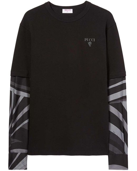 Emilio Pucci Black Iride-sleeve Cotton T-shirt for men