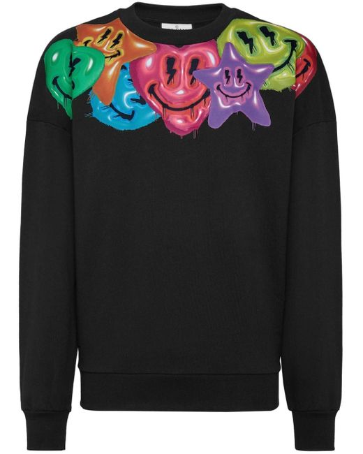 Philipp Plein Black Smiley Face-print Sweatshirt for men