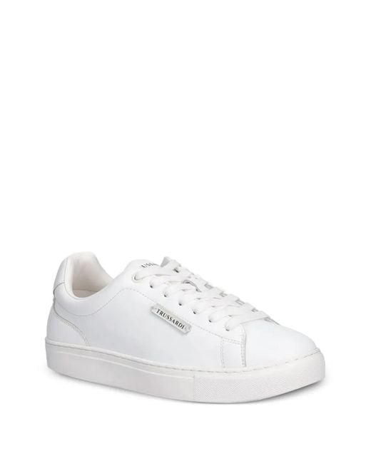 Trussardi White Logo-Patch Sneakers for men