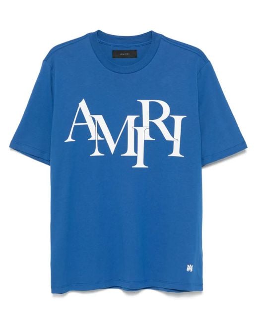 T-Shirt Staggered Logo di Amiri in Blue da Uomo