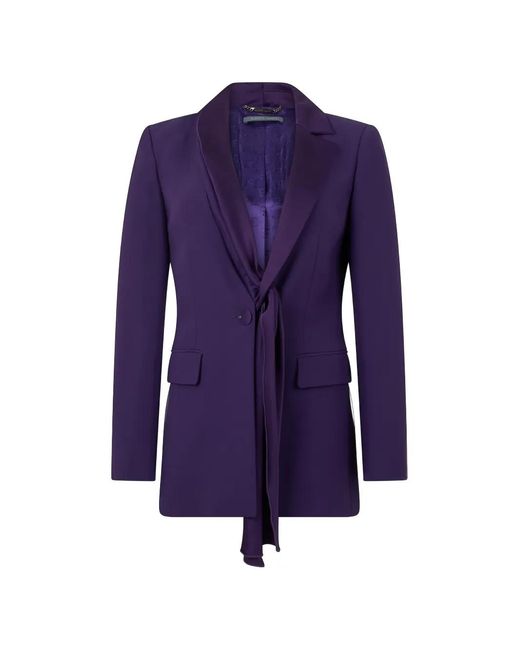 Alberta Ferretti Purple Scarf-Detail Single-Breasted Blazer