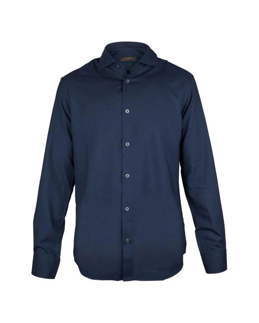 Moorer Blue Buttoned Long-Sleeved Shirt for men