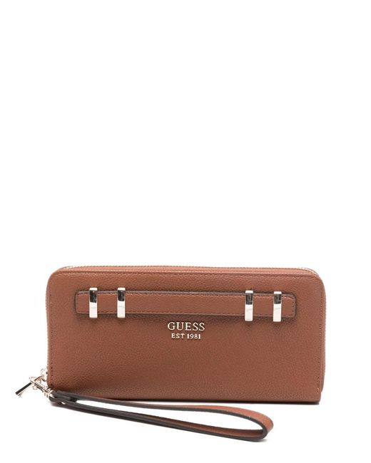 Guess Brown Zip-Around Wrist-Strap Wallet