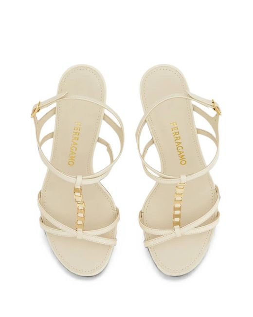 Ferragamo White Vara Chain T-Strap Sandals